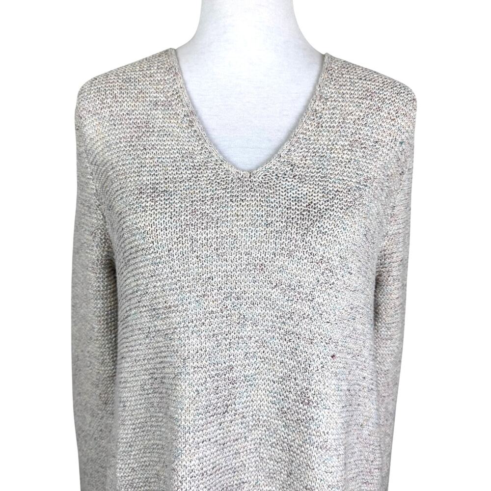 J. Jill Pure Jill Neutral Gray Speckled V-neck Long Sleeve Knit Tunic Sweater - Picture 5 of 13